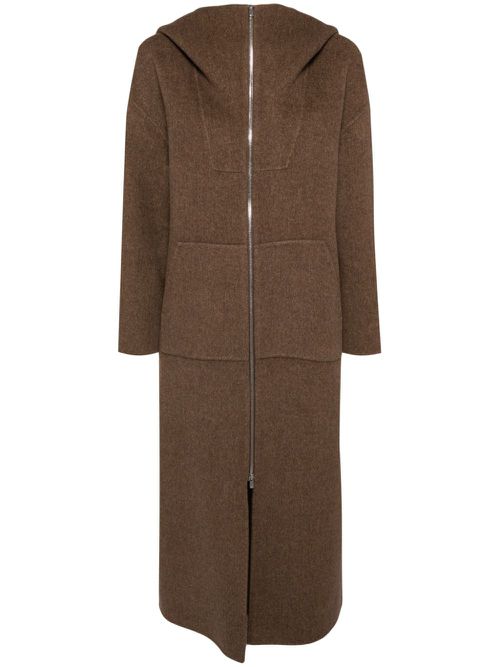 Zip-up hooded coat - Brown