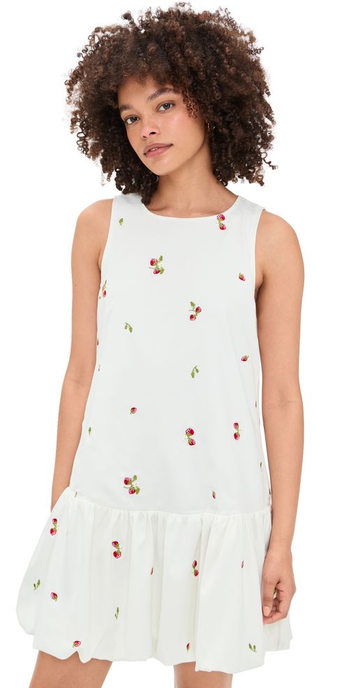 Strawberry Kiss Bubble Hem Mini Dress White Red Multi