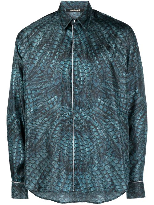 Falcon print silk shirt - Blue