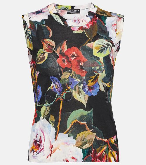 Floral silk knit tank top