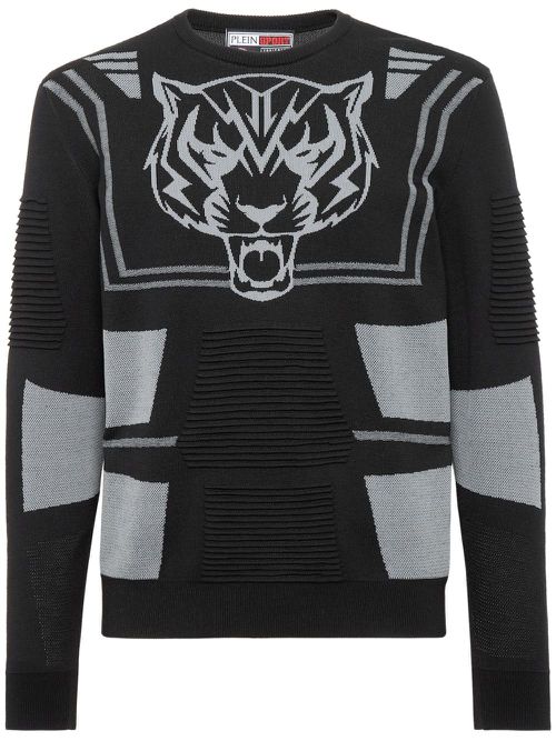 Logo-print knitted jumper - Black