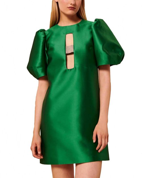 Silk Rettel Mini Dress In Emerald Green