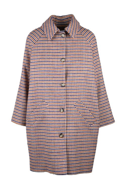 Mid-Length Houndstooth Coat with Raglan Sleeves