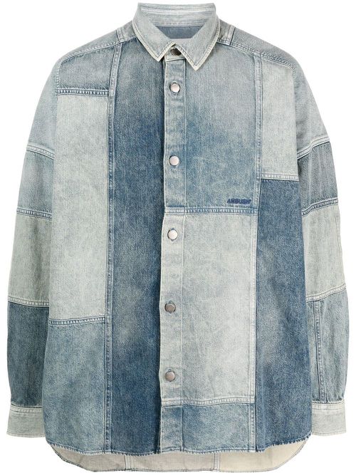 Patchwork denim shirt - MID BLU NO COLOR