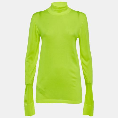 Neon Green Stretch Knit Turtleneck Sweatshirt