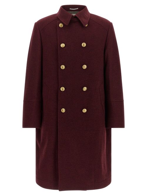 Double-Breasted Cashmere Coat — burgundy