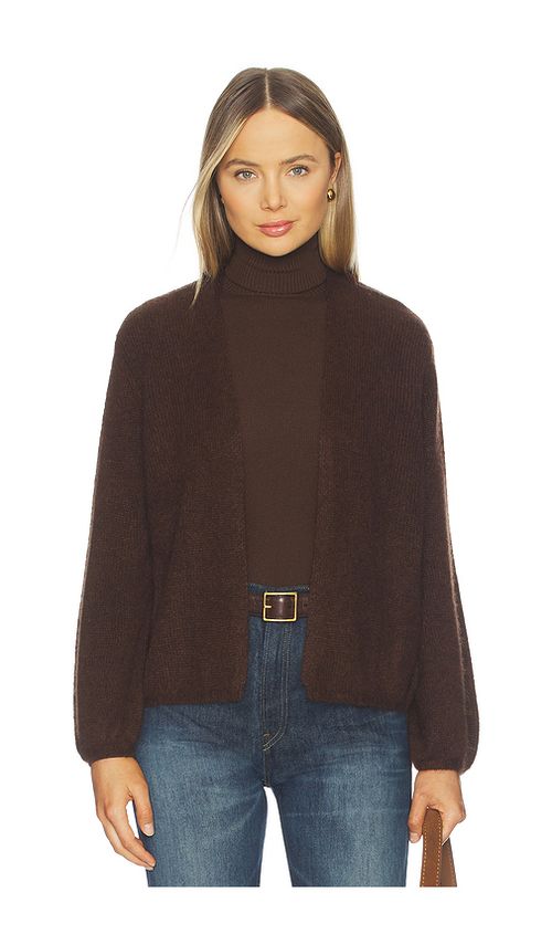 W. Cashmere Juniper Balloon-sleeve Open Cardigan in Chocolate. S. Also in XS