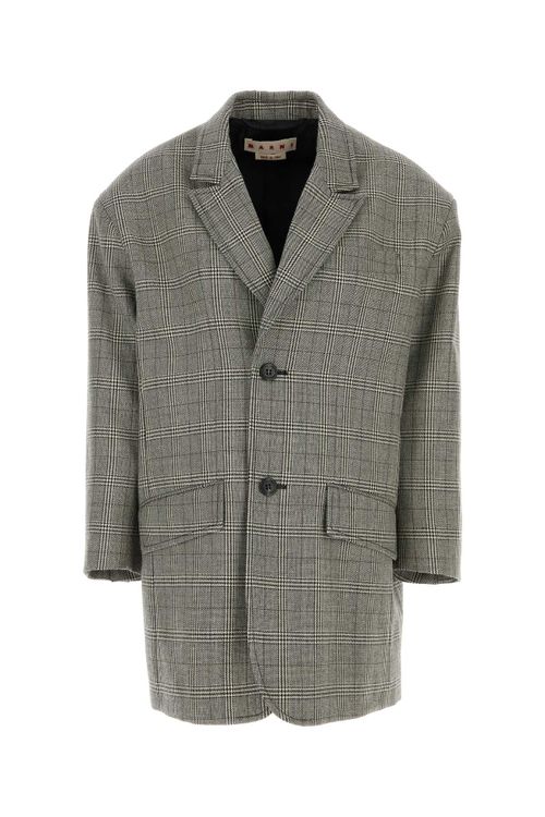 Plaid Wool Oversize Blazer — Gray