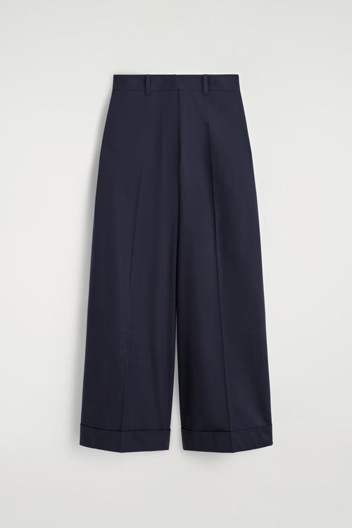 Cotton-Twill Wide-Leg Turn-Up Pants