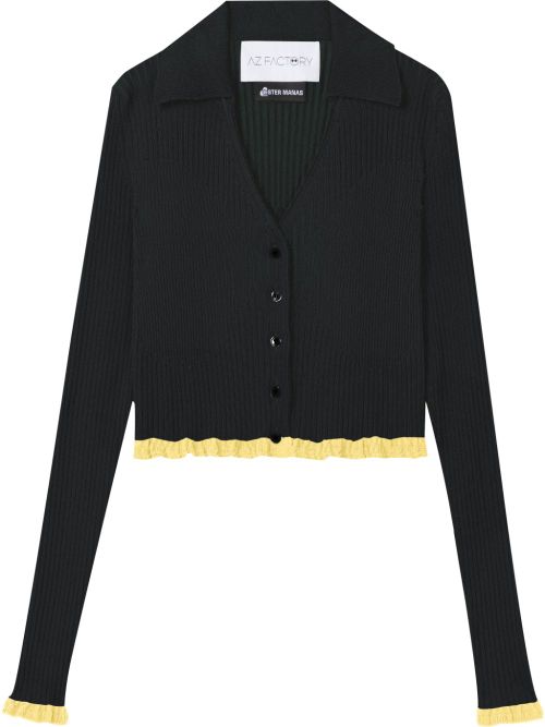 Ribbed Knit Cropped Cardigan — Black