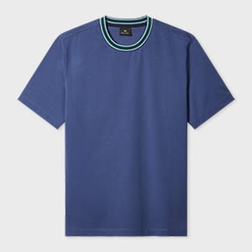 Indigo Blue Plated Jersey T-Shirt with Contrast Collar