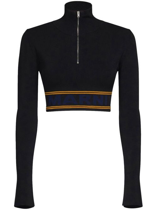 Logo intarsia-knit cropped jumper - Black