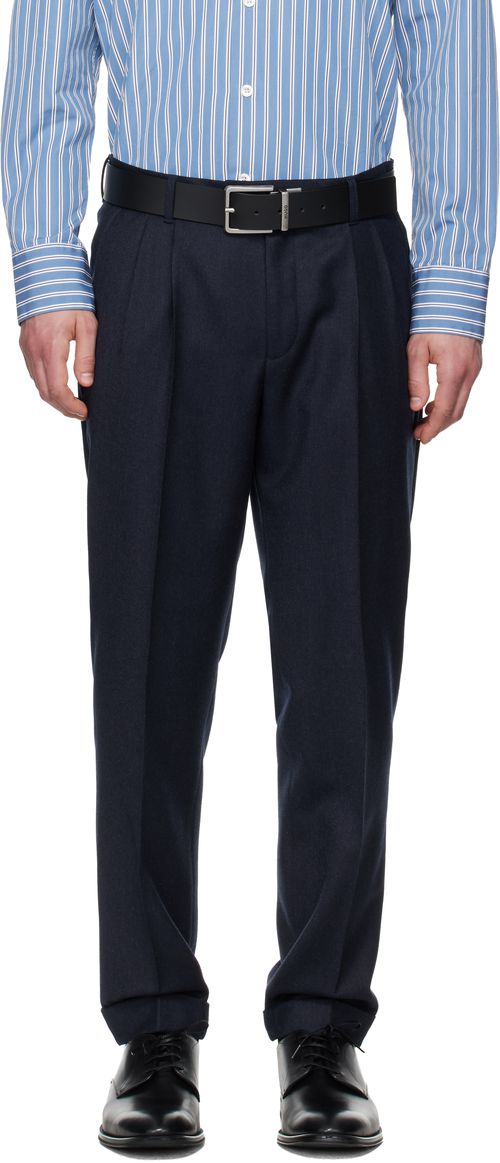 Navy Wool Flannel Trousers
