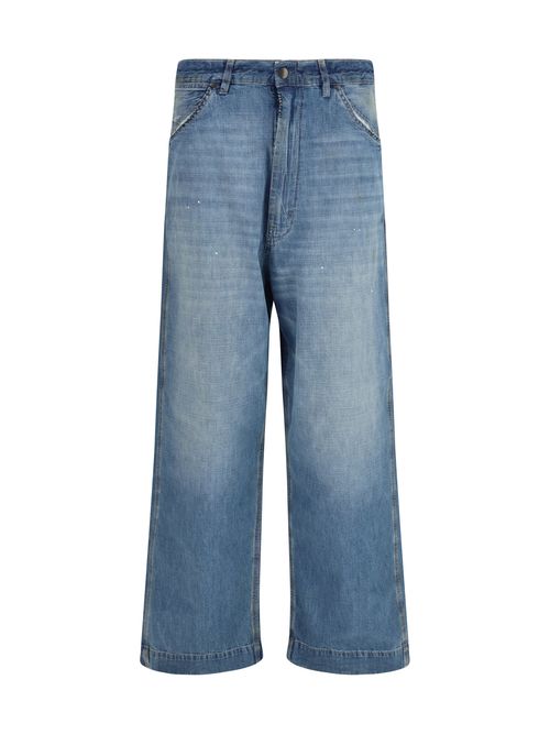 Patchwork-Detail Wide Leg Jeans — Blue