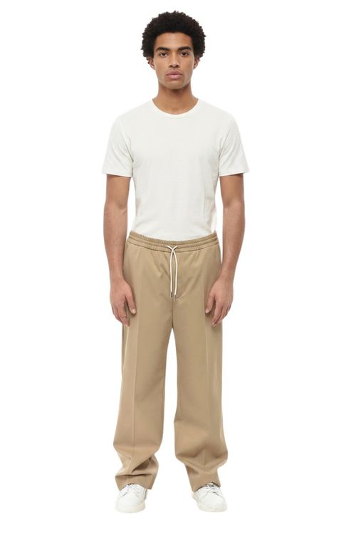 Beige Relaxed Drawstring Pants