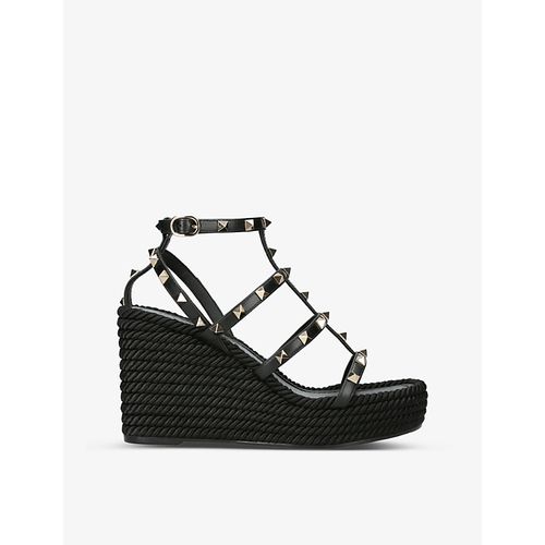 Womens Black Rockstud 95 Braided Leather Heeled Sandals