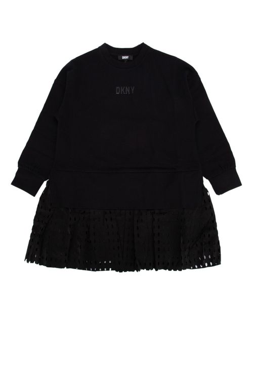Perforated Pleated Dress — Black
