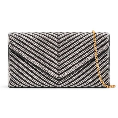 Kitise Chevron Pattern Shiny Rhinestone Envelope Clutch Evening Bag In Black