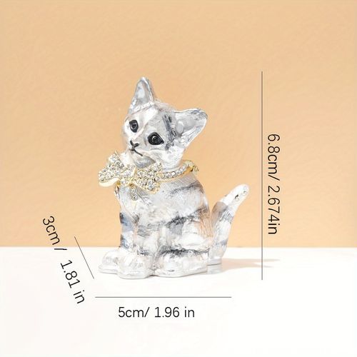 TEMU Whimsyware Vintage Hand-painted Metal Cat Trinket Box With Magnetic Closure, Encaustic Finish Jewelry Organizer For Necklaces, Miniature