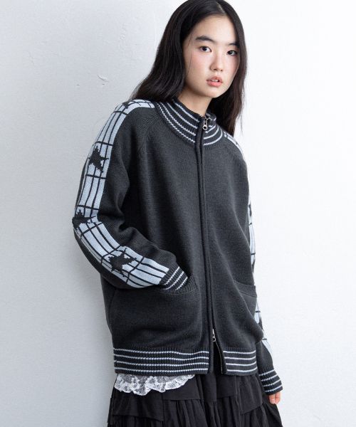 STAR TRACK KNIT ZIP UP_CHARCOAL