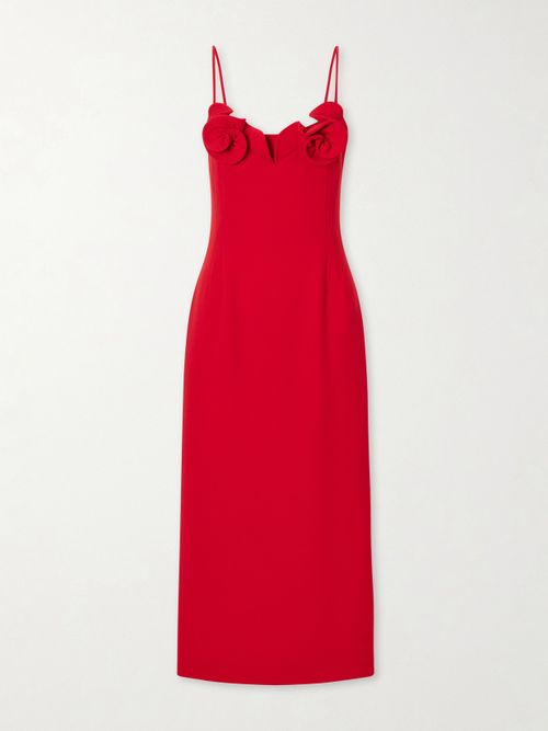 Embellished Wool-blend Crepe Midi Dress - Red