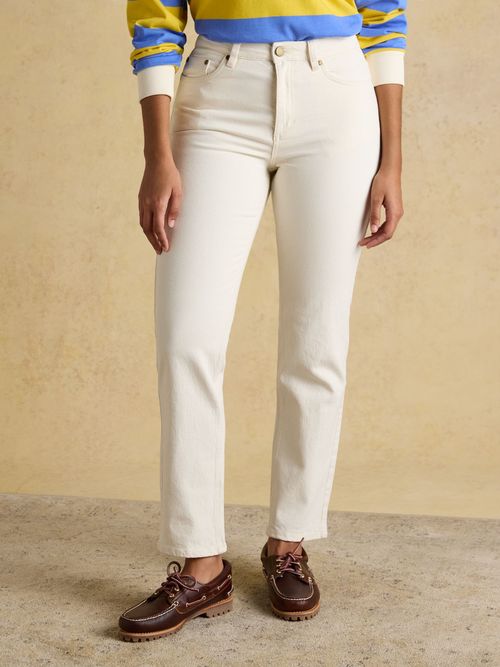 Cream Straight Fit Mid Rise Jeans