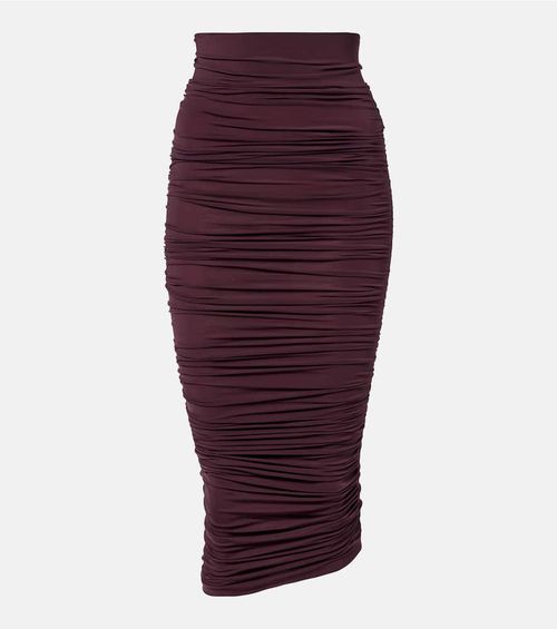 Draped sheer high-rise midi skirt