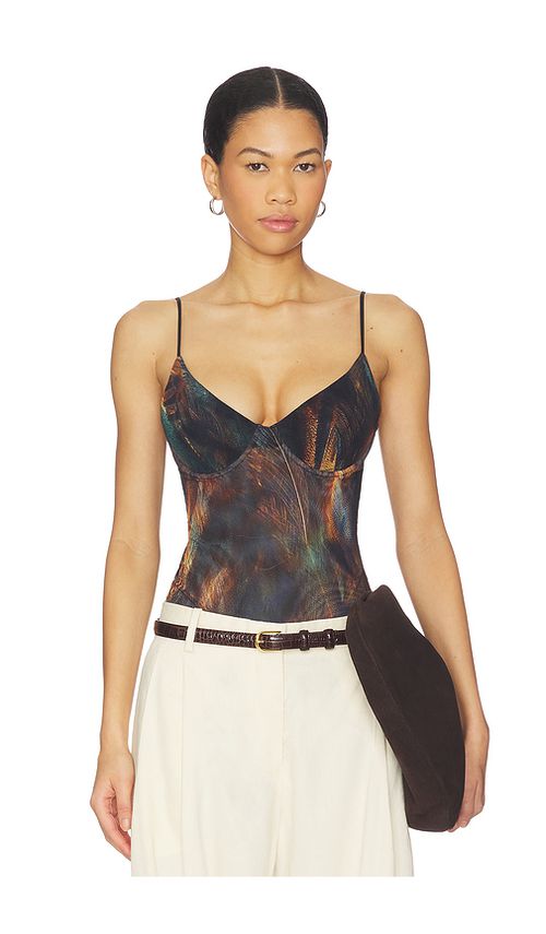 L'AGENCE Elowen Underwire Bodysuit in Teal Malt Mix Feather. M also in XXS