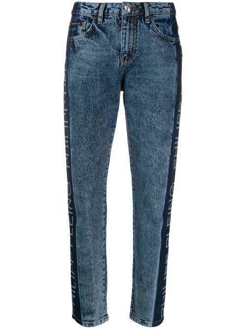 Logo panelled straight-leg jeans - Blue