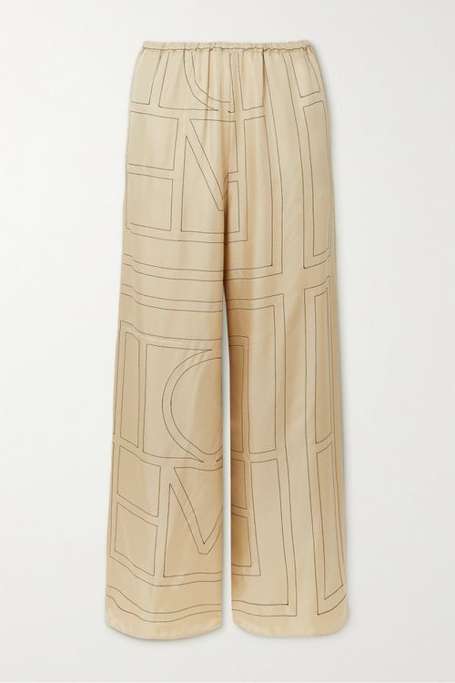 Embroidered Silk-twill Wide-leg Pants - Ivory