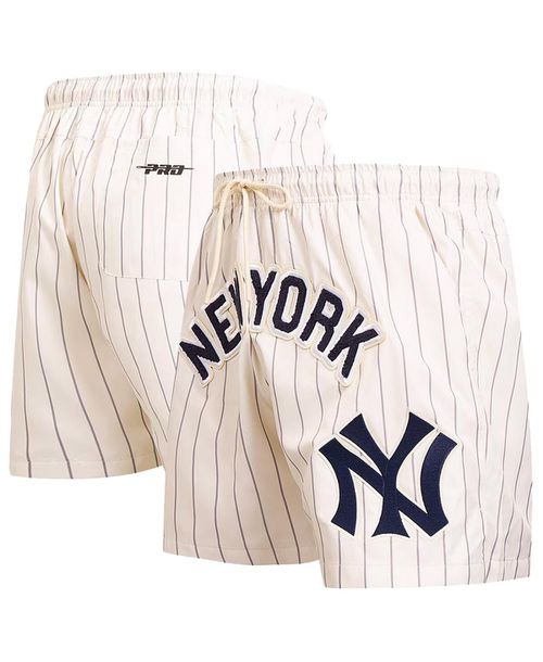 Men's Cream New York Yankees Pinstripe Retro Classic Woven Shorts - Cream