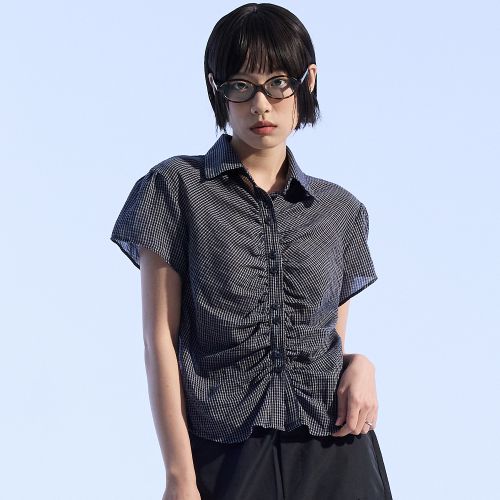 moaa 여성 Geek Check Half Shirt 