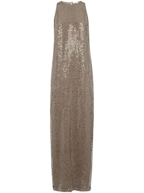 Sequinned silk column maxi dress - Brown