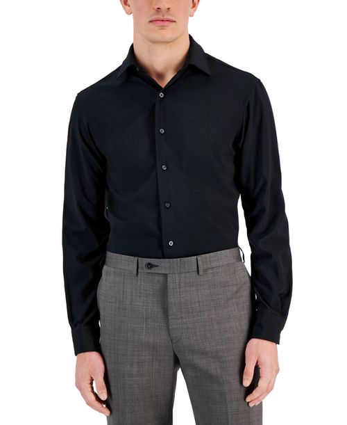 Men's Regular Fit 4-Way Stretch Dress Shirt, Created for Macy's - Deep Black
