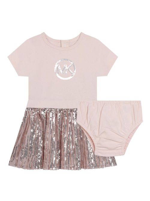 Monogram-print sequin-embellished dress - Pink