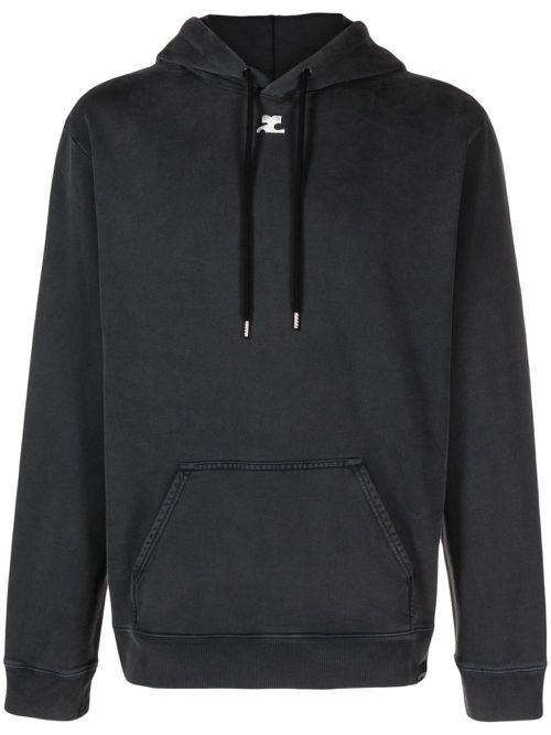 Logo-embroidered stonewashed hoodie - Grey