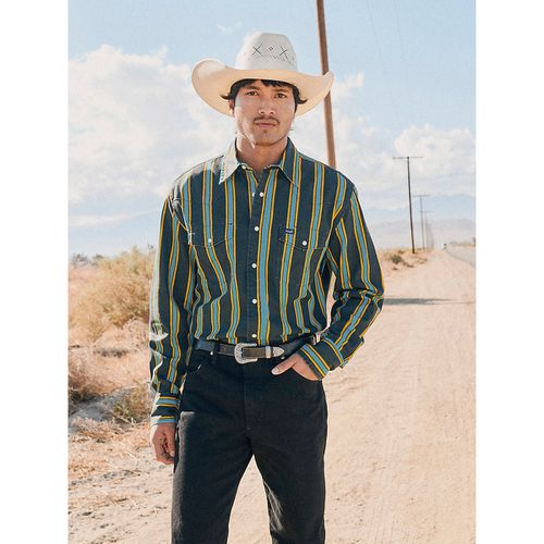 Vintage-Inspired Brushpopper Western Snap Workshirt in Teal Pop