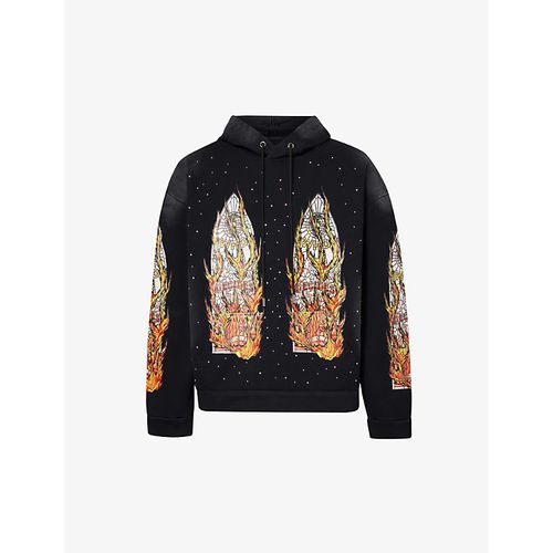 Mens Coal Flames Glass Graphic-print Cotton-jersey Hoody M