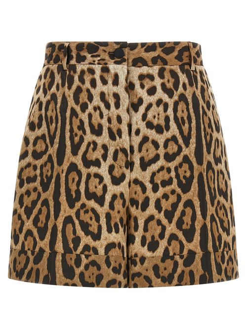Leopard-Print Cotton Bermuda Shorts — Brown
