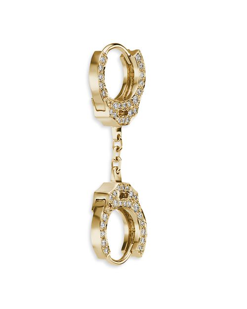 18K Yellow Gold Diamond Handcuff Single Hoop Earring