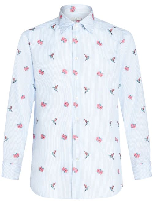 Patterned-jacquard cotton shirt - Blue