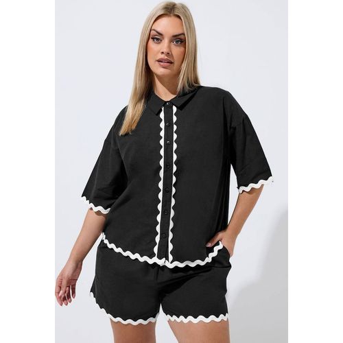 Yours Scallop Linen Shirt In Black