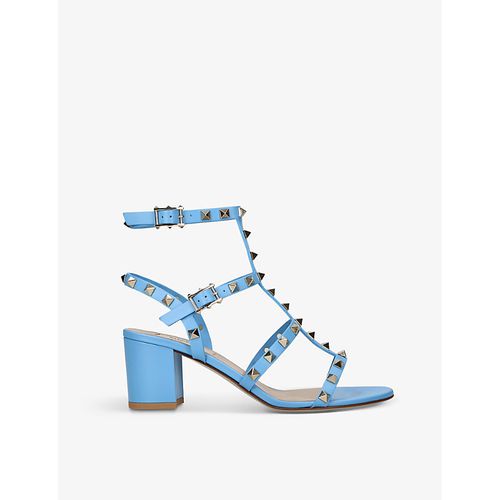 Womens Blue Rockstud Leather Heeled Sandals