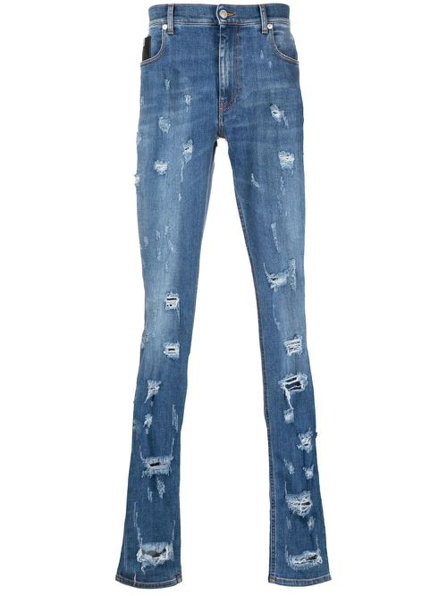 Distressed-effect skinny jeans - Blue