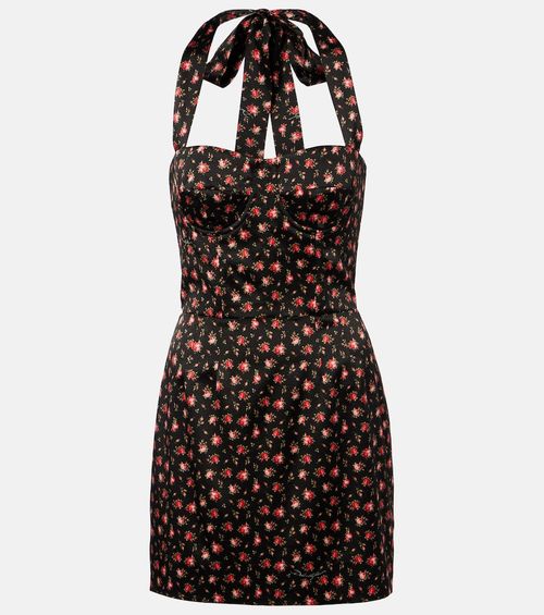 Floral halterneck silk-blend satin minidress