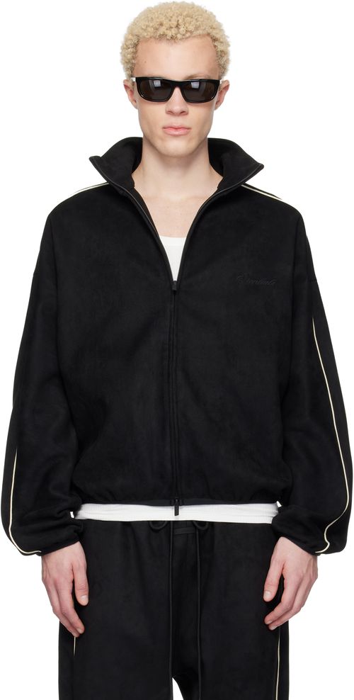 Black Faux-Suede Fleece Signature Modern Track Jacket