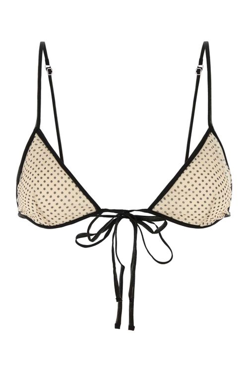 Printed Silk Chiffon Bikini Top — Beige