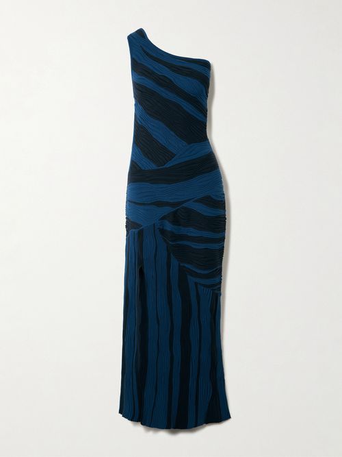 Magdalena One-shoulder Ribbed Cotton Maxi Dress - Blue