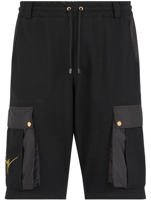 Drawstring multi-pocket Bermuda shorts - Black