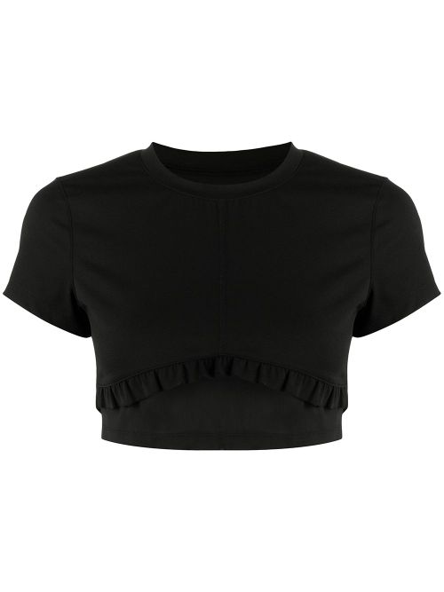 X BEYOND the RADAR cropped ruffle-trim T-shirt - Black